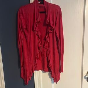 Escada Sport large Pink Ruffled Cardigan Sweater tied but open stretchy fabric